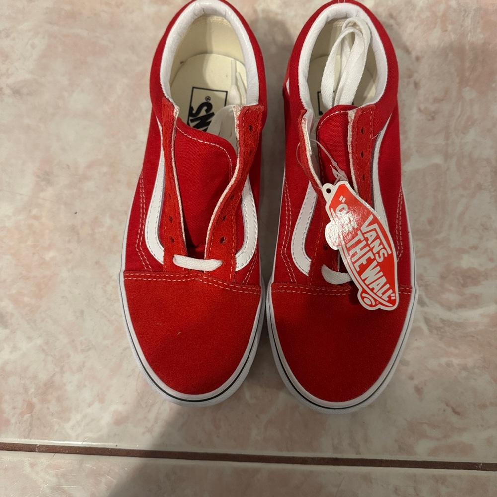 Vans Red Sneakers with Slip-On Style and White Rubber Soles